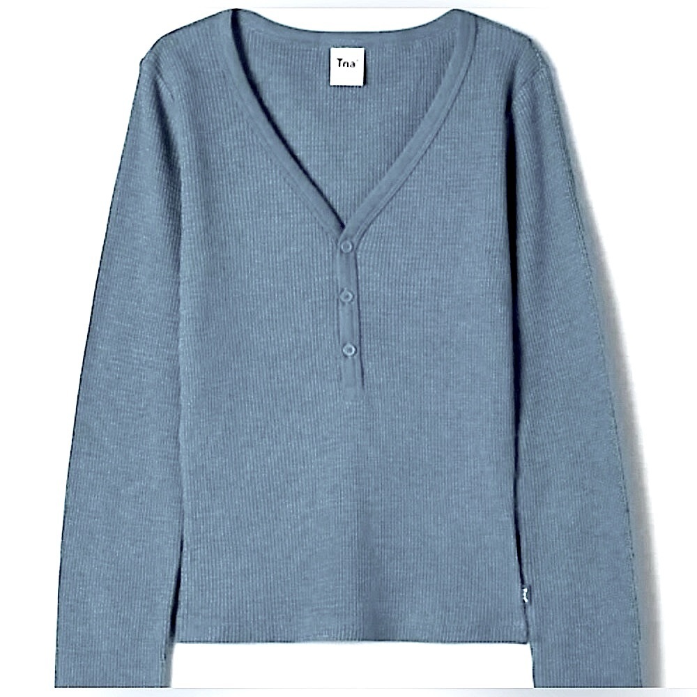 TNA Waffle Vneck Long Sleeve Tee. T20